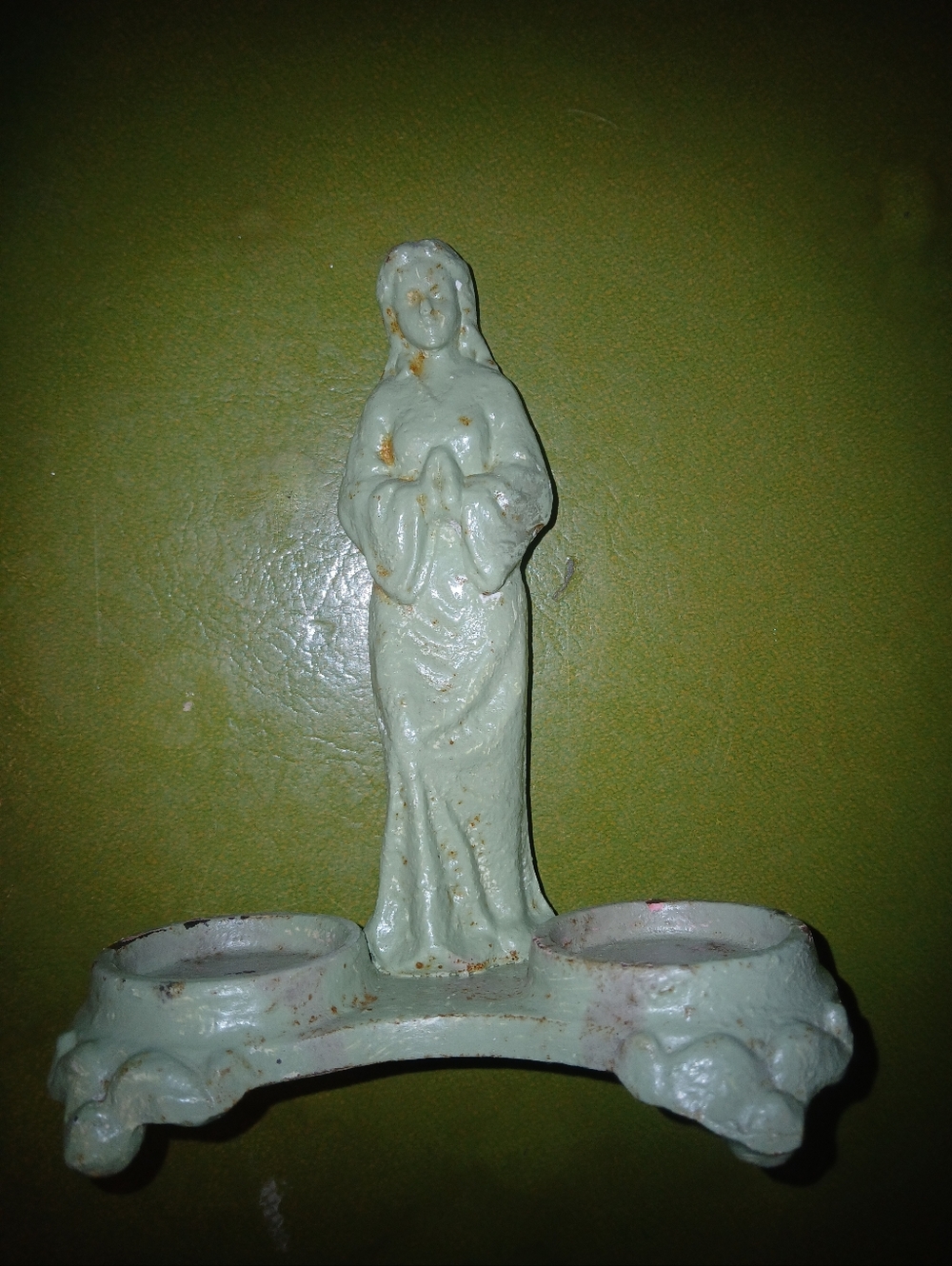 Vintage Ornate Cast Iron Angel Creme Color Double Votive Tealight Candle Holder